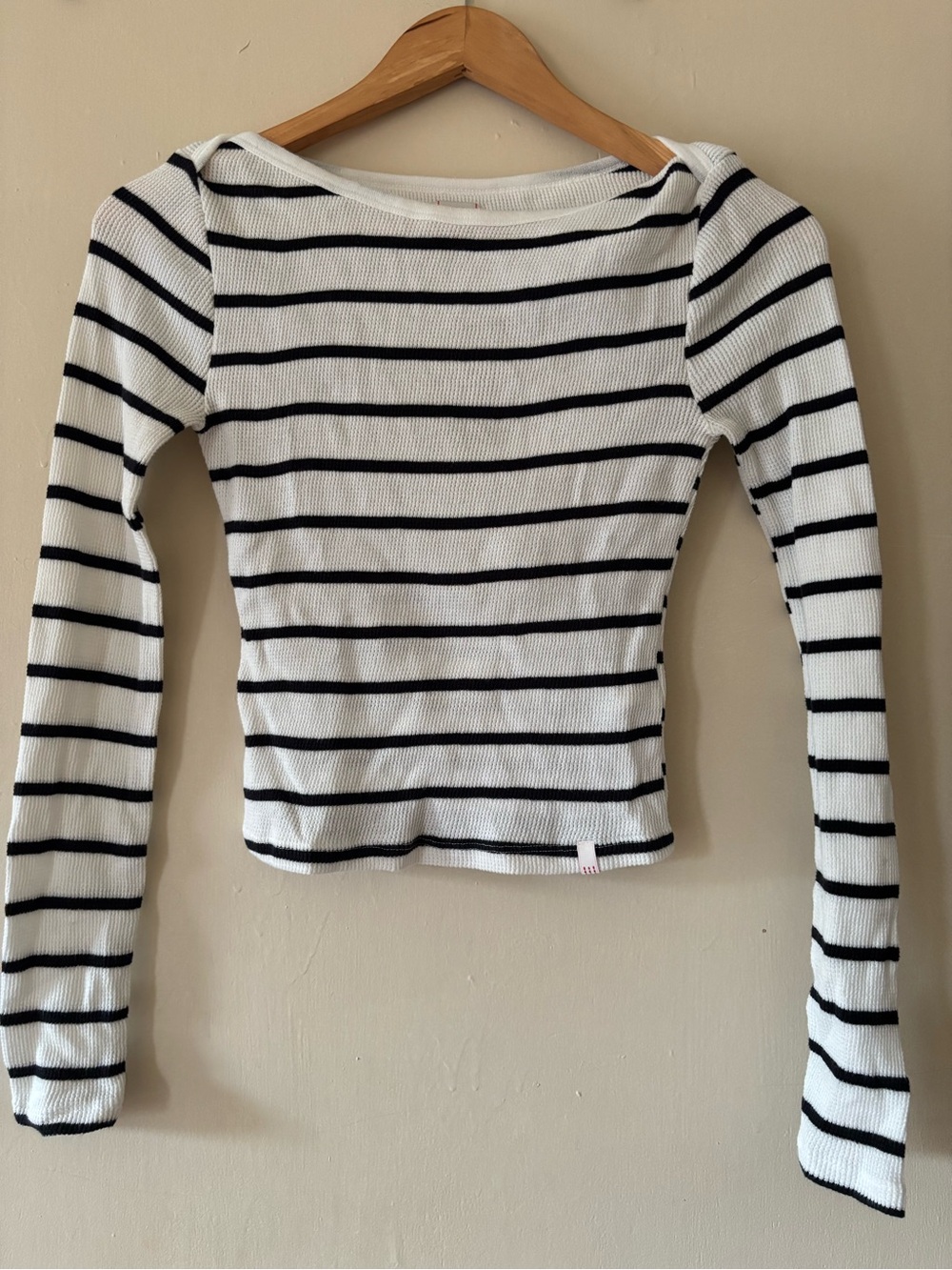 BDG White Ribbed Long-Sleeve Top with Black Stripes